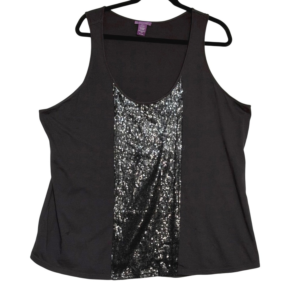 Beverly Drive Black Sequin Panel Tank‎ Top | Size 2X Plus